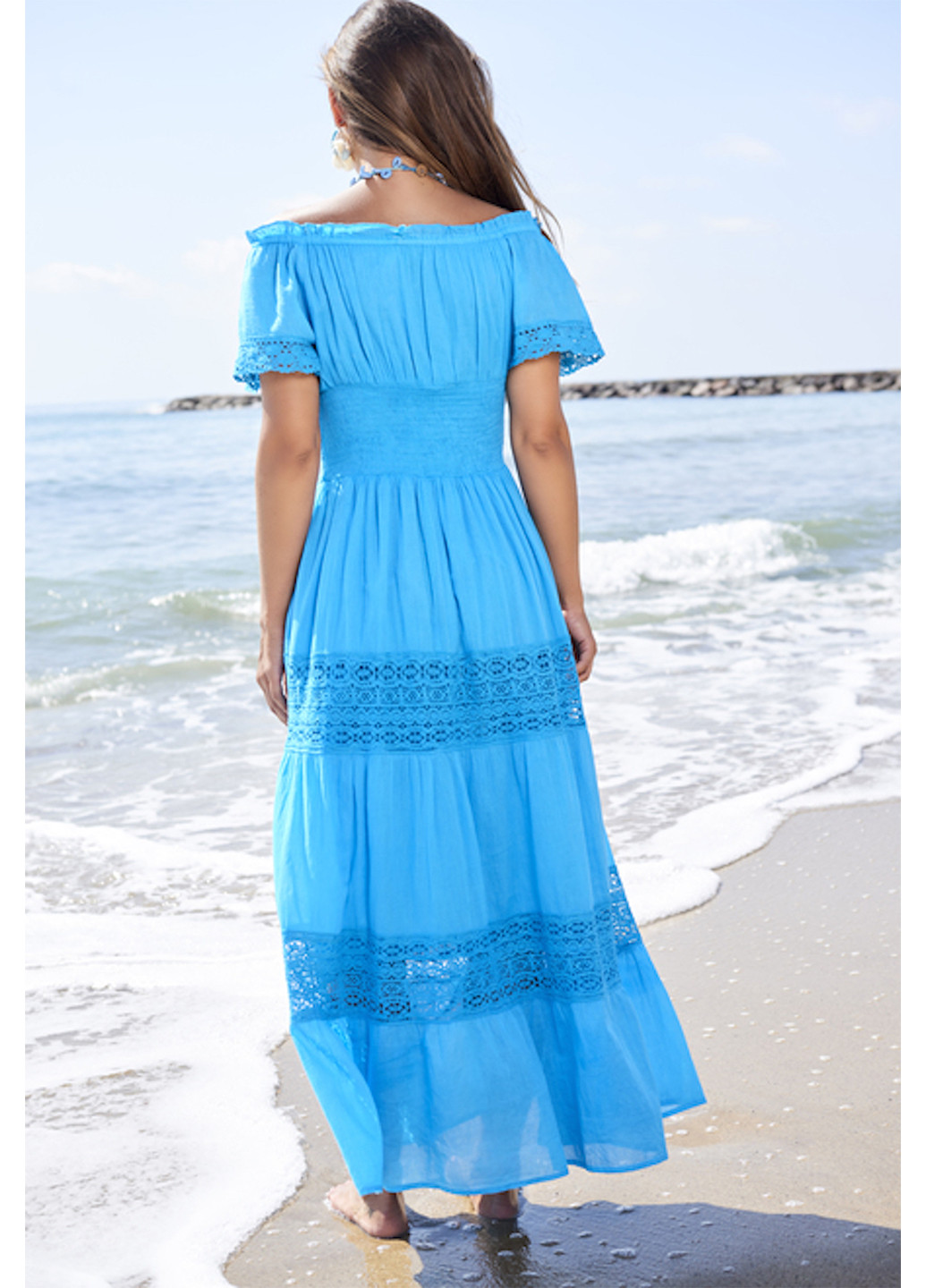 Голубое пляжное платье клеш Fresh cotton однотонное