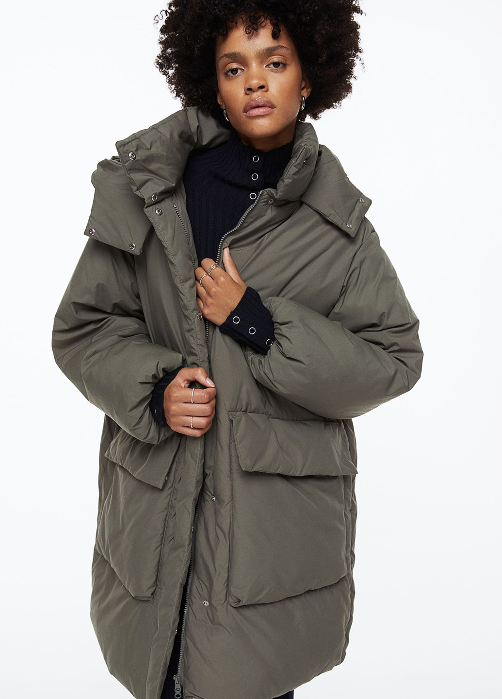 Оливкова (хакі) демісезонна куртка продовжена вільного крою H&M