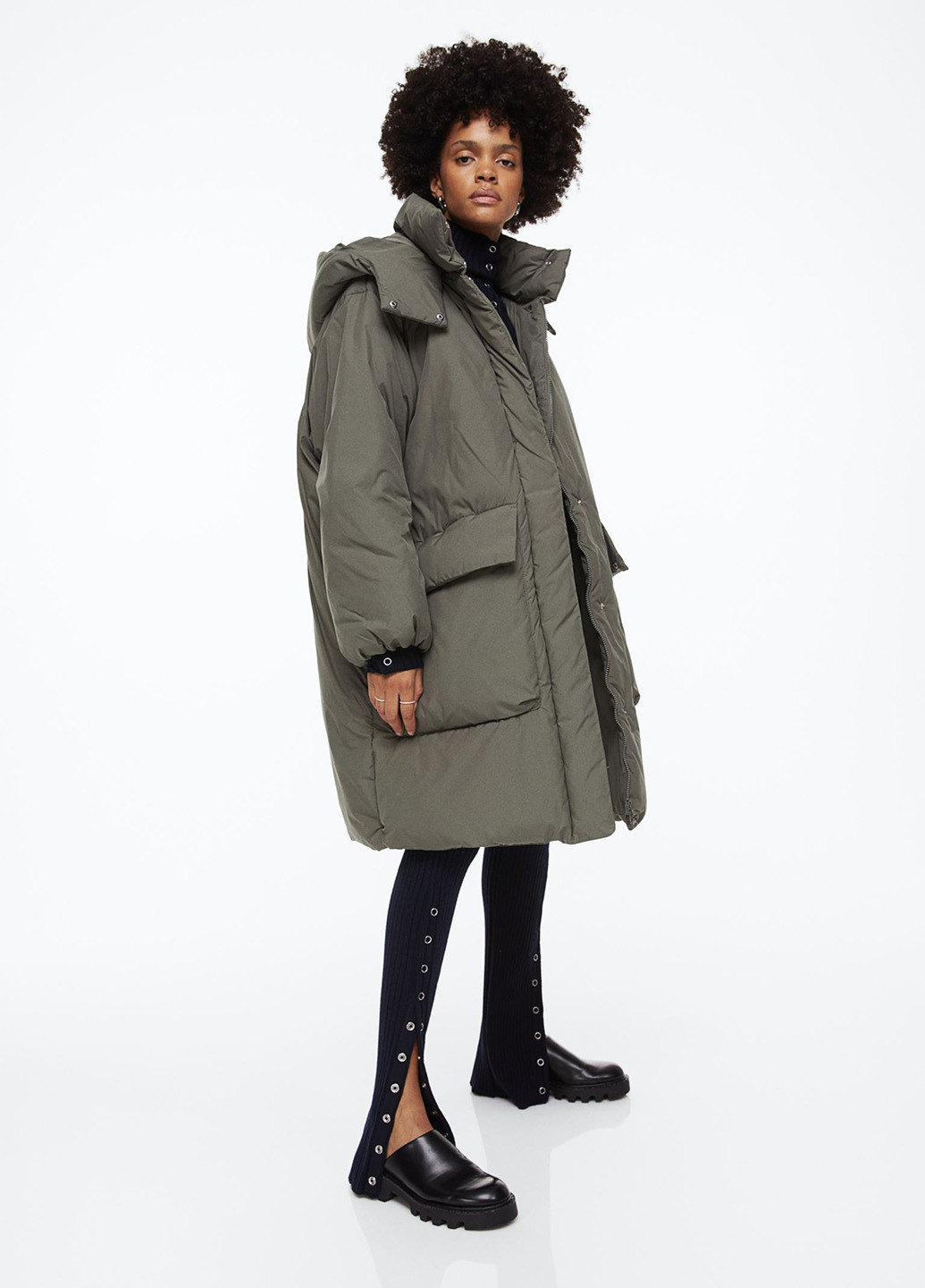Оливкова (хакі) демісезонна куртка продовжена вільного крою H&M
