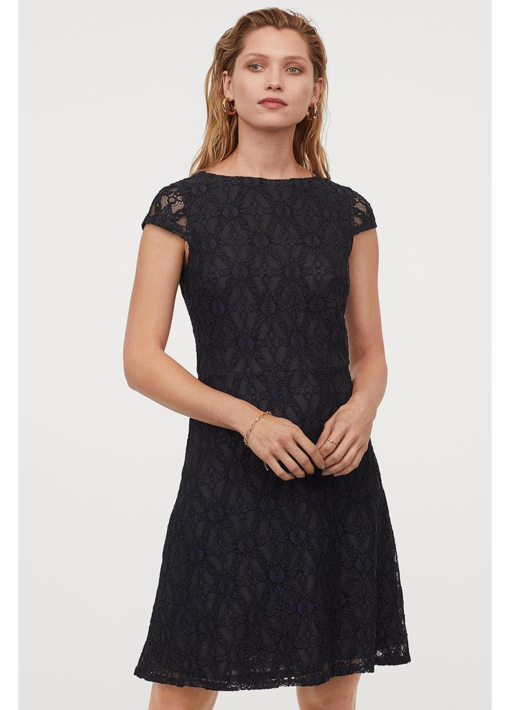 Темно-синее кэжуал платье а-силуэт H&M однотонное