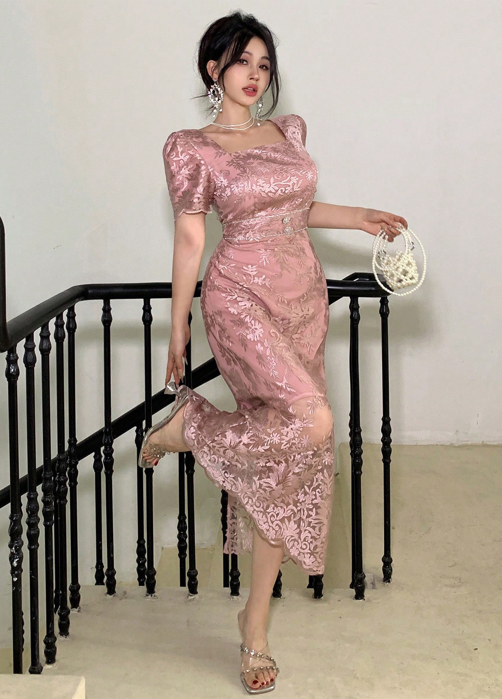 Пудрова вечірня сукня SHEIN однотонна