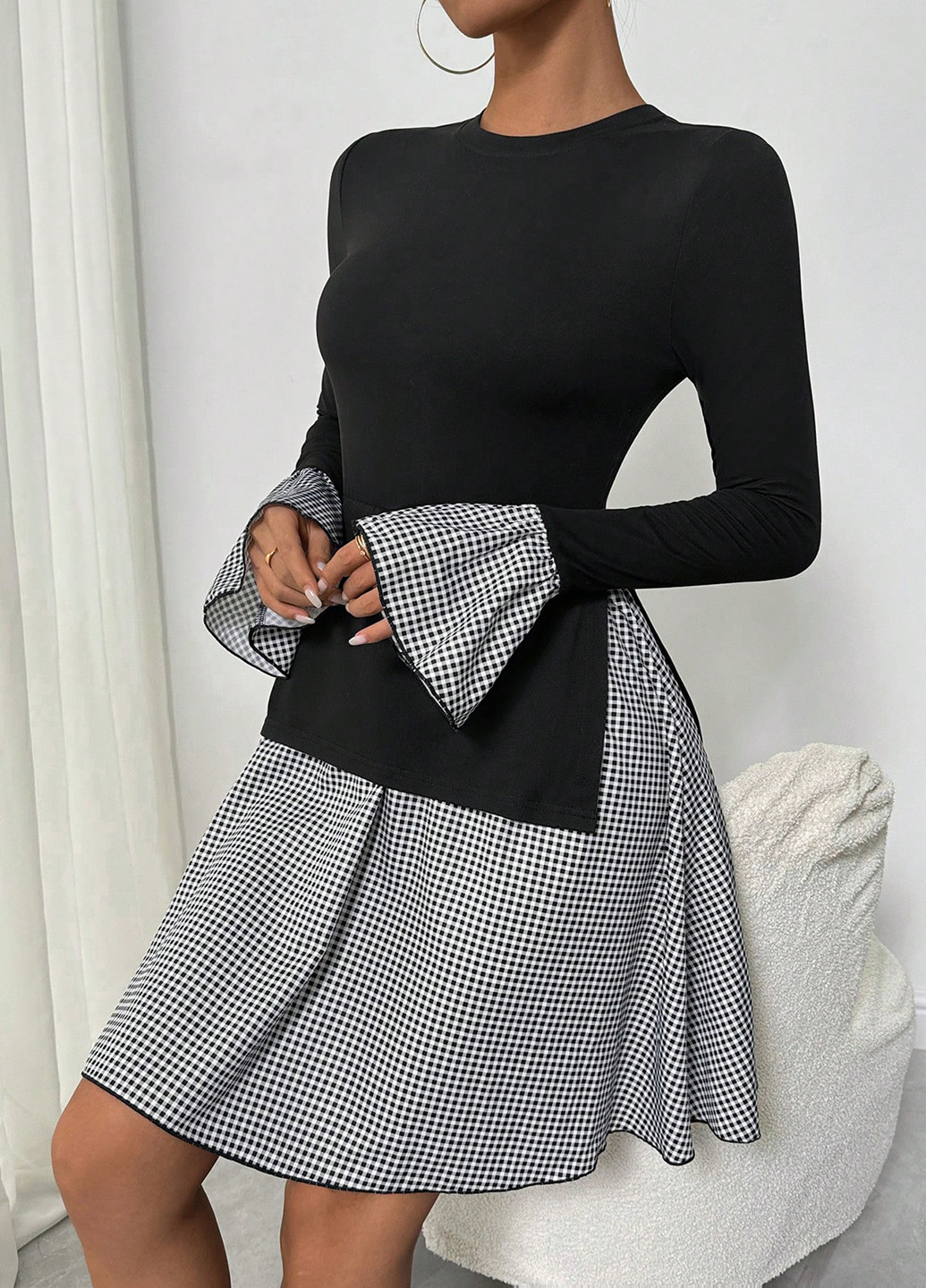 Комбінована кежуал сукня кльош SHEIN в клітинку