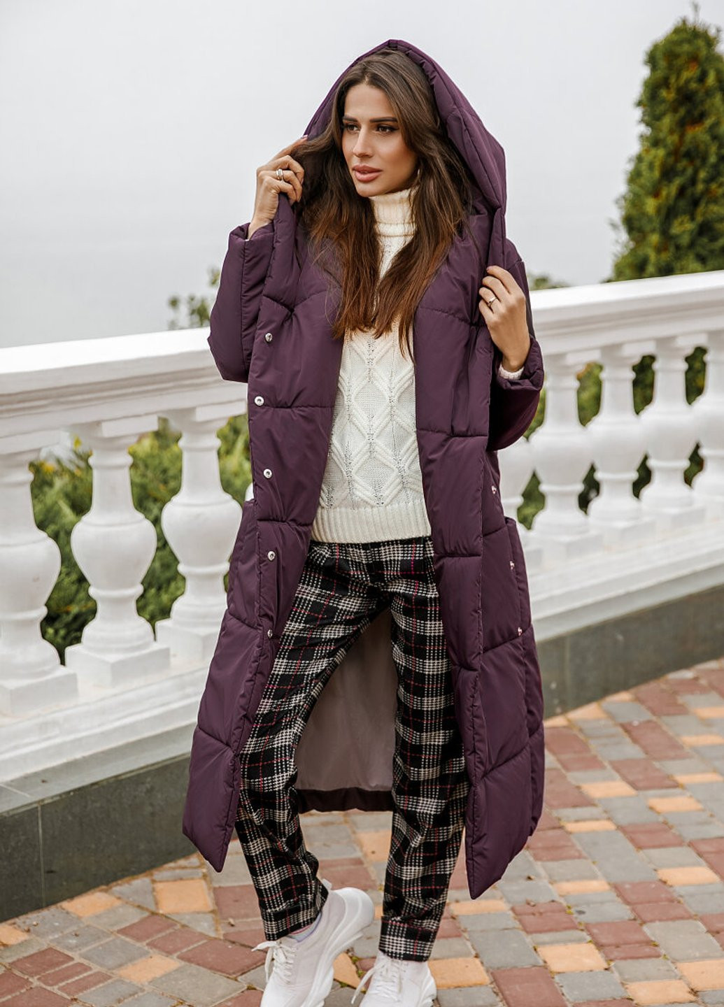 Фиолетовая зимняя удлиненная теплая куртка Gepur
