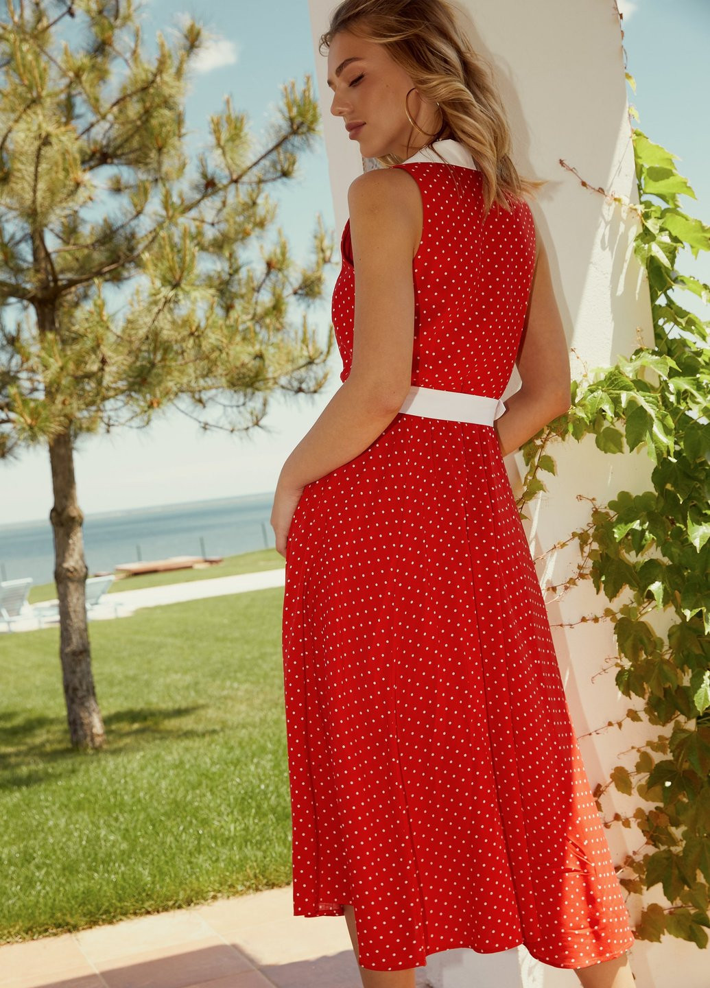 Червона кежуал літня сукня в горошок Gepur в горошок