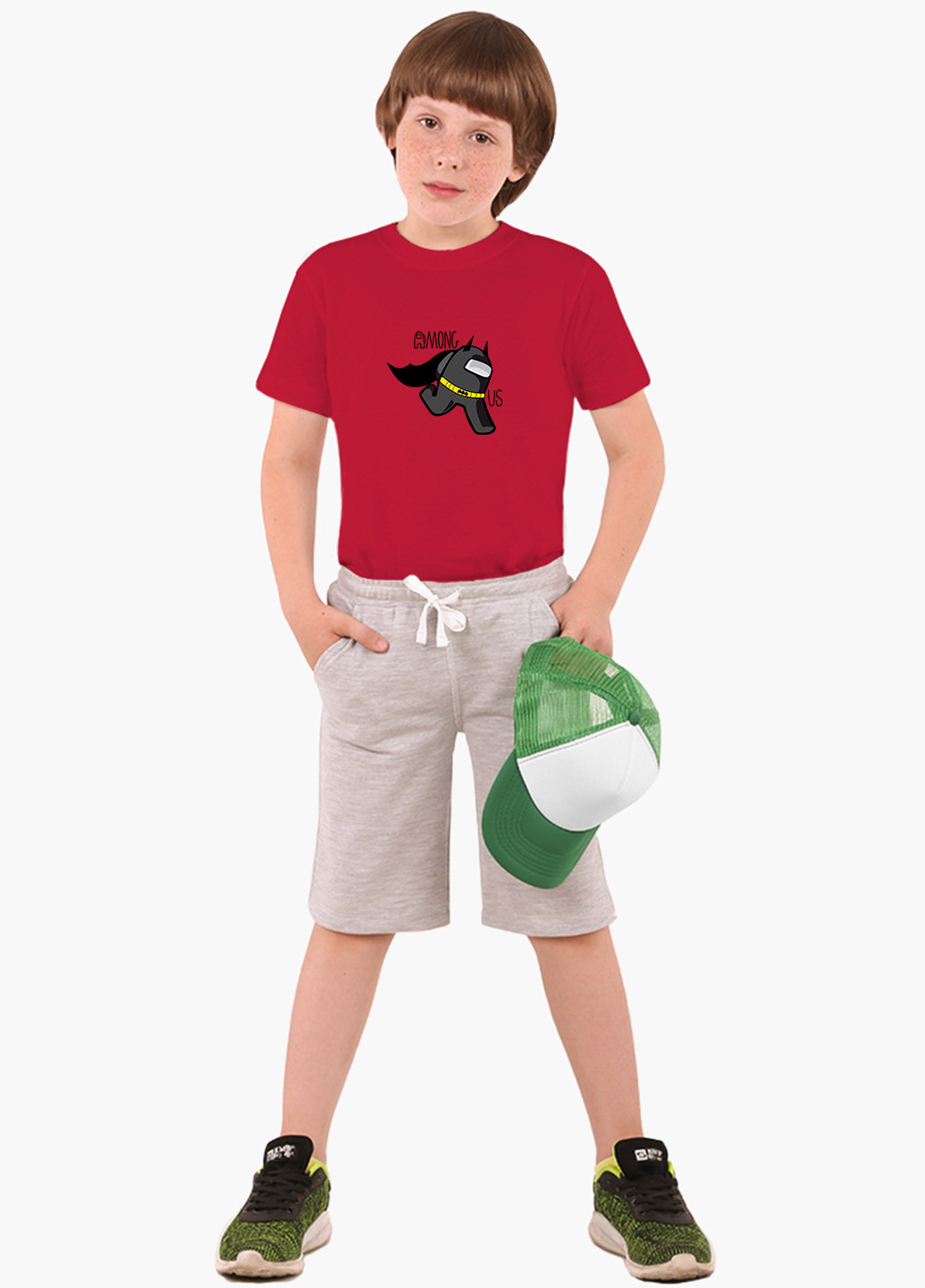 Красная демисезонная футболка детская амонг ас бетмен бэтмен (among us batman)(9224-2430) MobiPrint