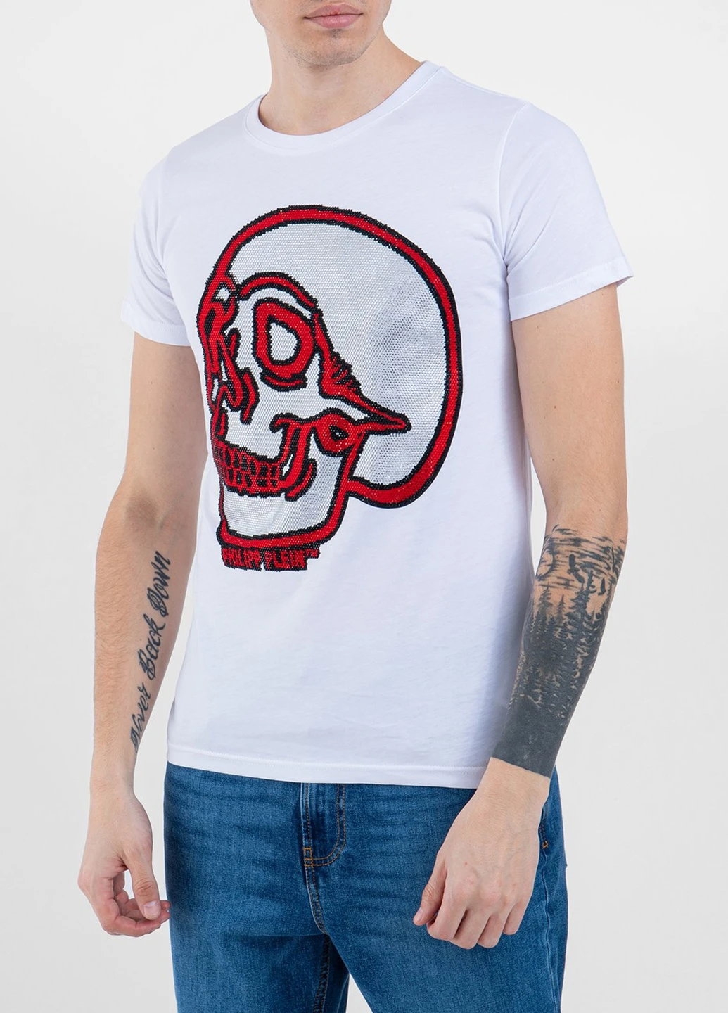 Біла чорна зі сріблом футболка skull strass Philipp Plein