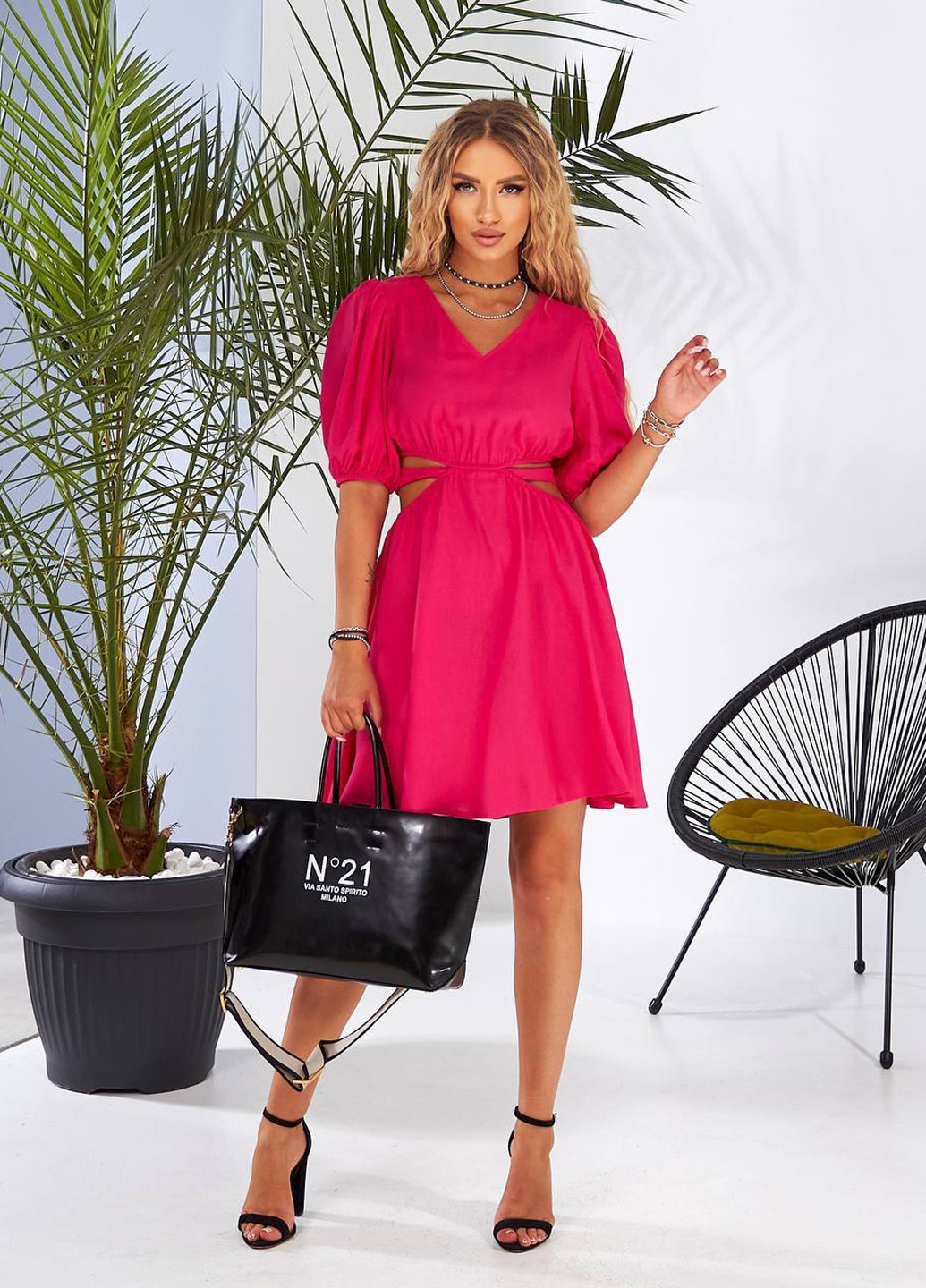 Розовое кэжуал платье Fashion однотонное