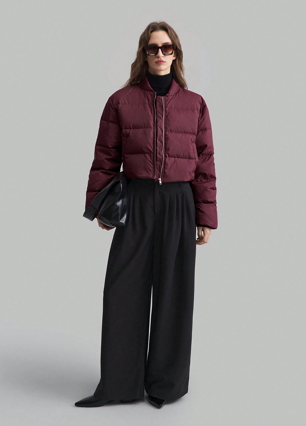 Бордовый демисезонный Пуховик SHEIN