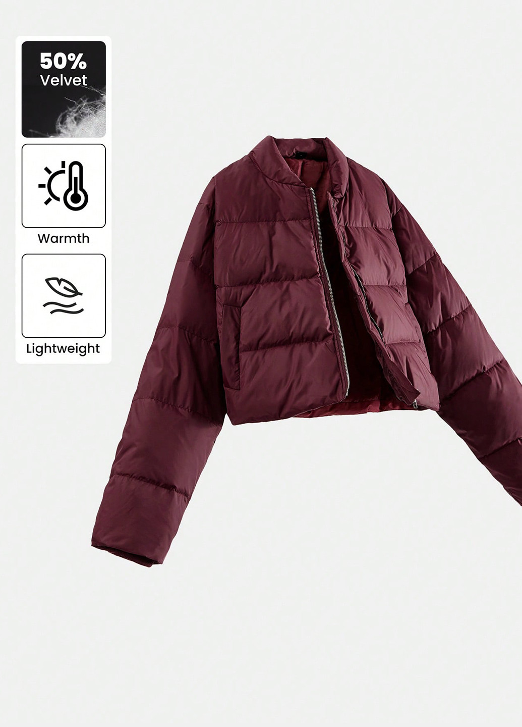 Бордовый демисезонный Пуховик SHEIN