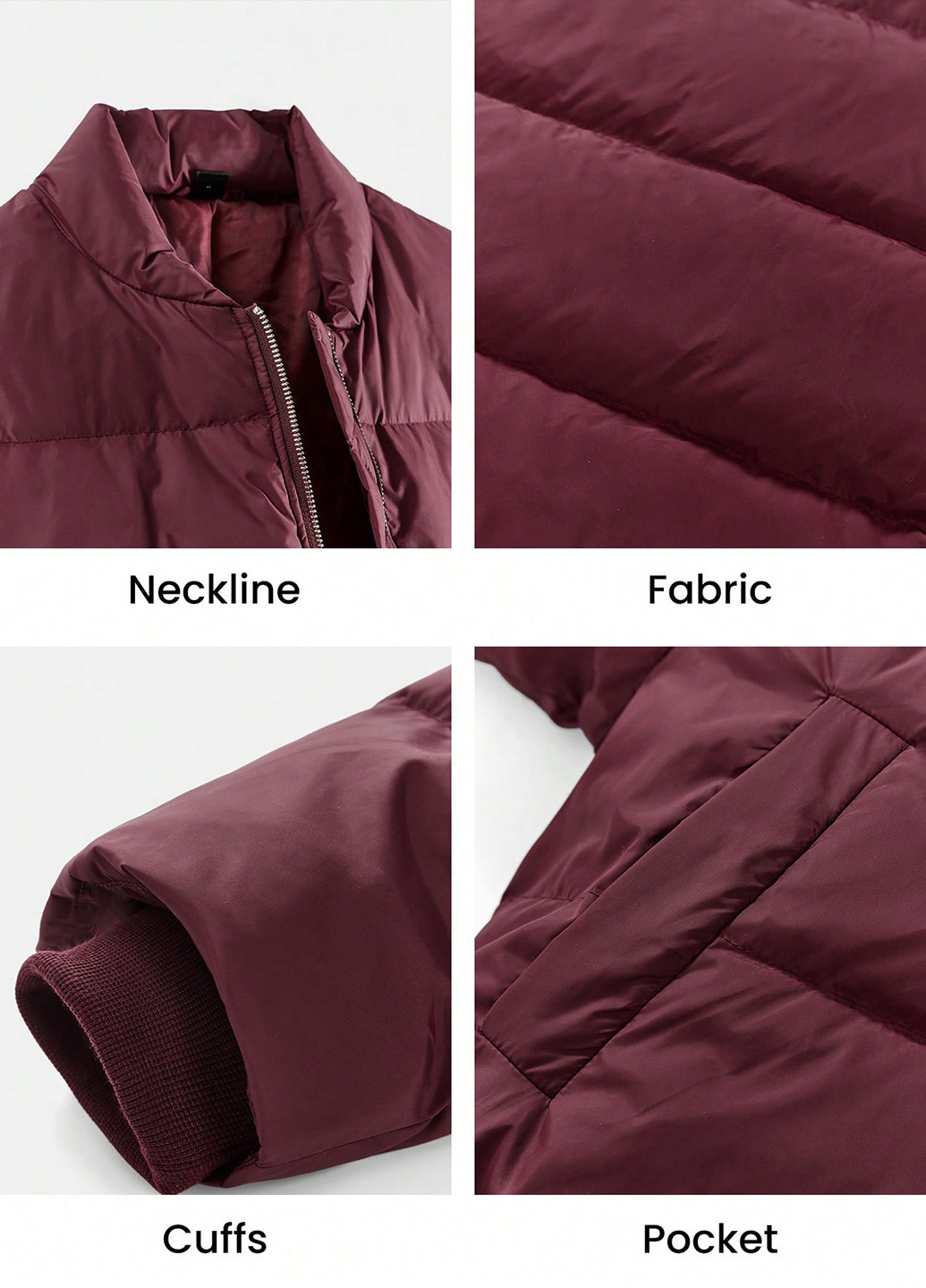 Бордовый демисезонный Пуховик SHEIN