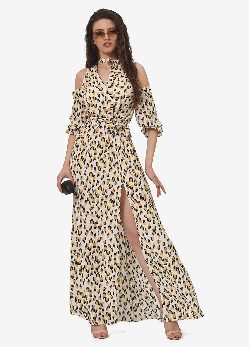 Молочное кэжуал платье на запах, клеш Lila Kass леопардовый