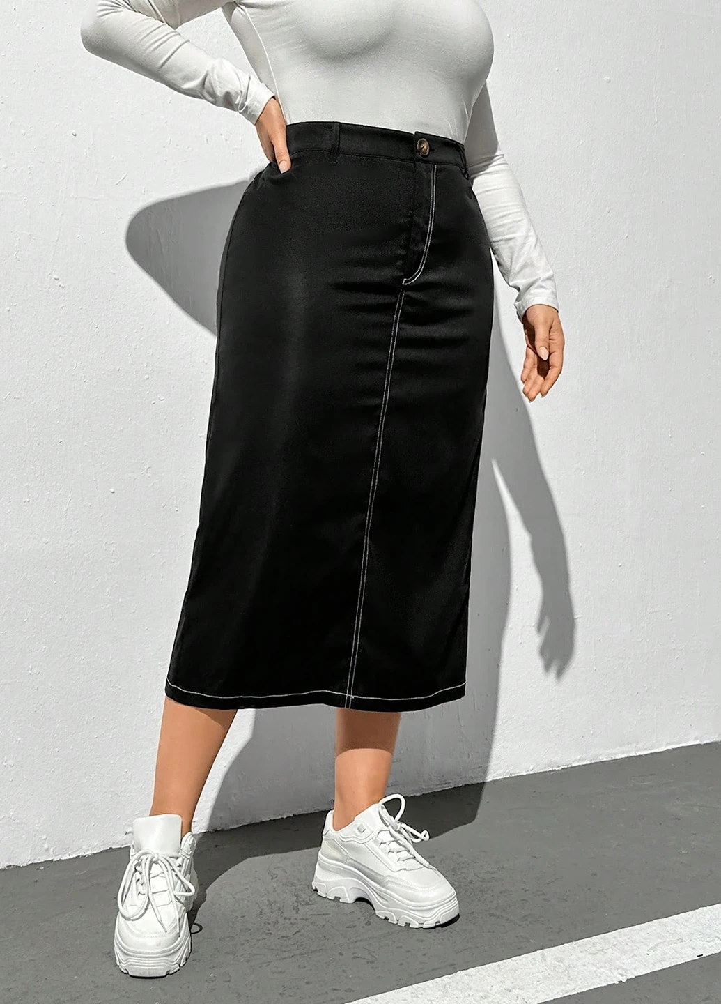 Черная кэжуал однотонная юбка SHEIN