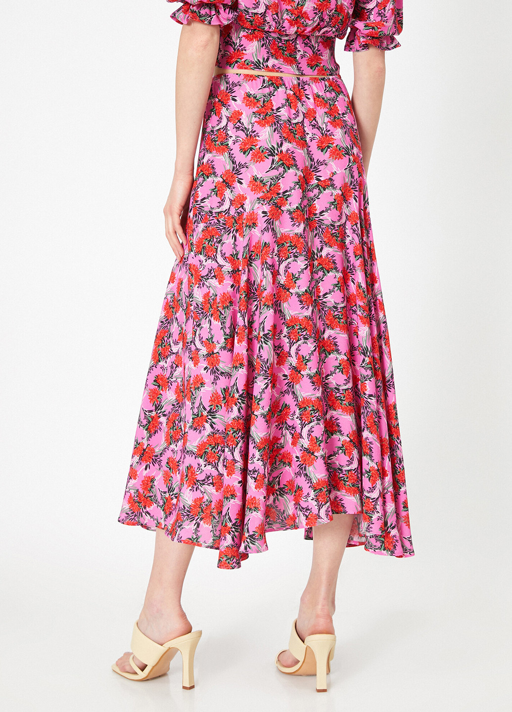 Розово-лиловая кэжуал цветочной расцветки юбка KOTON клешированная-солнце