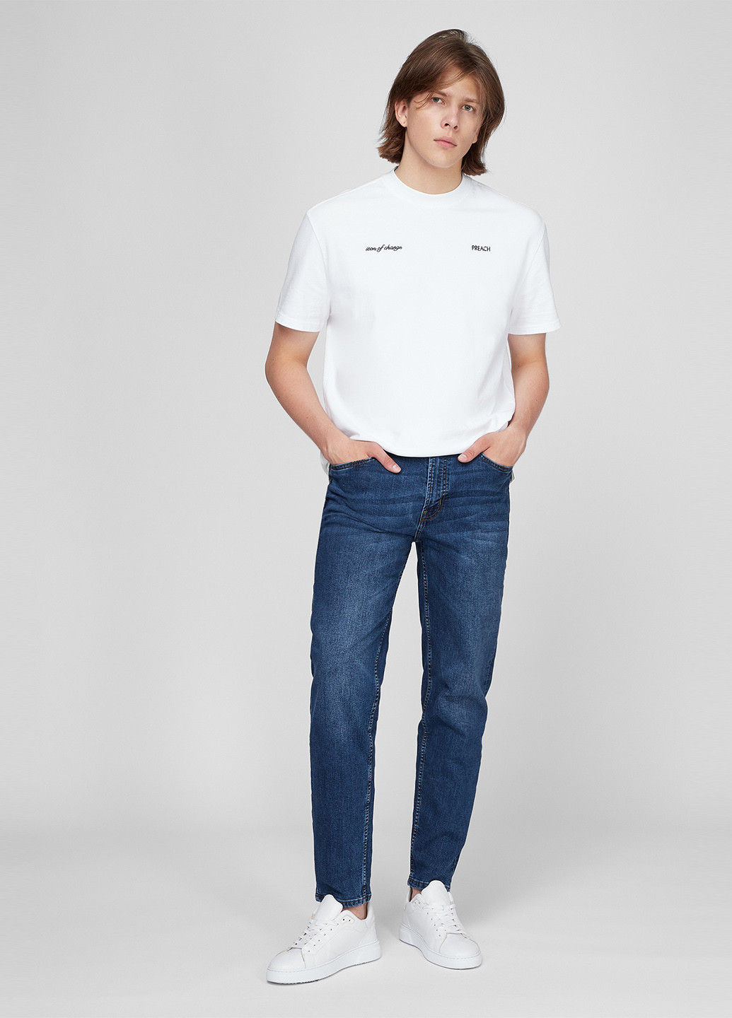 Синие демисезонные зауженные джинсы Denim Project