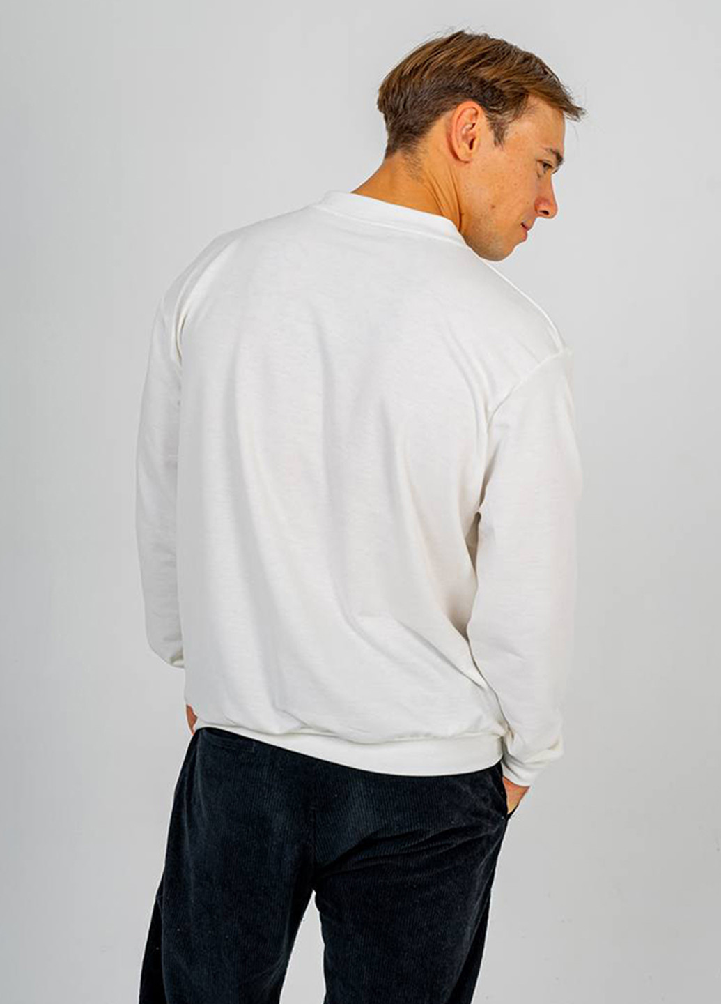 Свитшот O! clothing - Прямой крой однотонный белый кэжуал, спортивный двунитка, хлопок - (280823006)