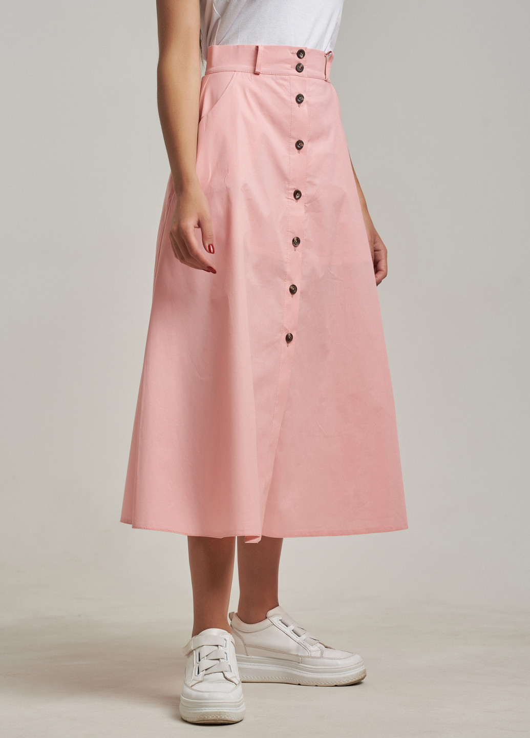 Светло-розовая кэжуал однотонная юбка ST-Seventeen а-силуэта (трапеция)