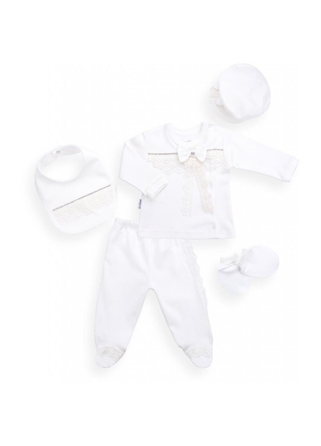 Комбінований демісезонний набір дитячого одягу з мереживом та стразами (13598-62g-beige) Miniworld