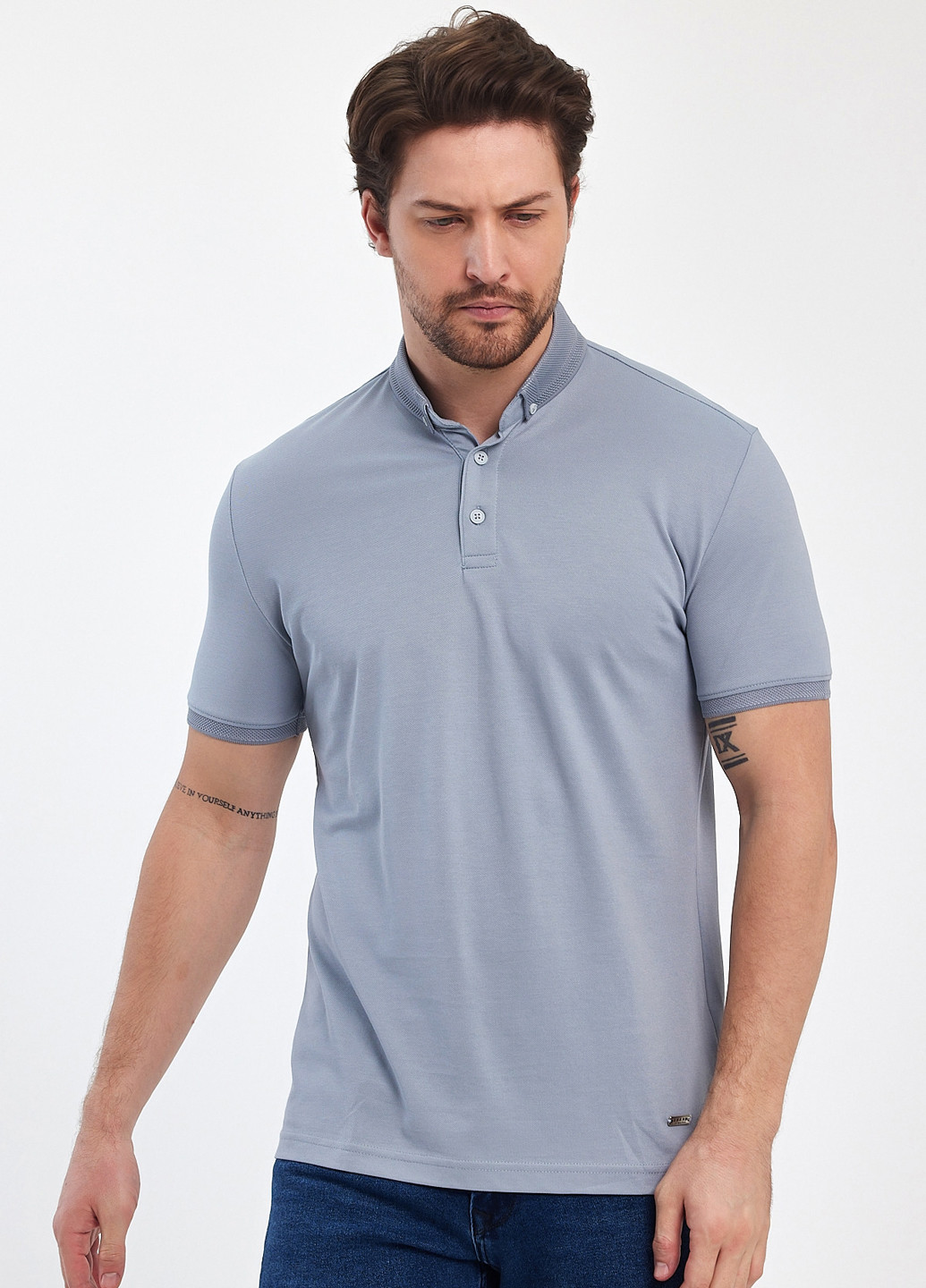 Светло-серая футболка-поло для мужчин Trend Collection однотонная