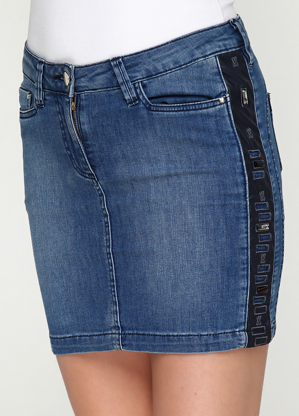 Синяя джинсовая однотонная юбка Sassofono мини