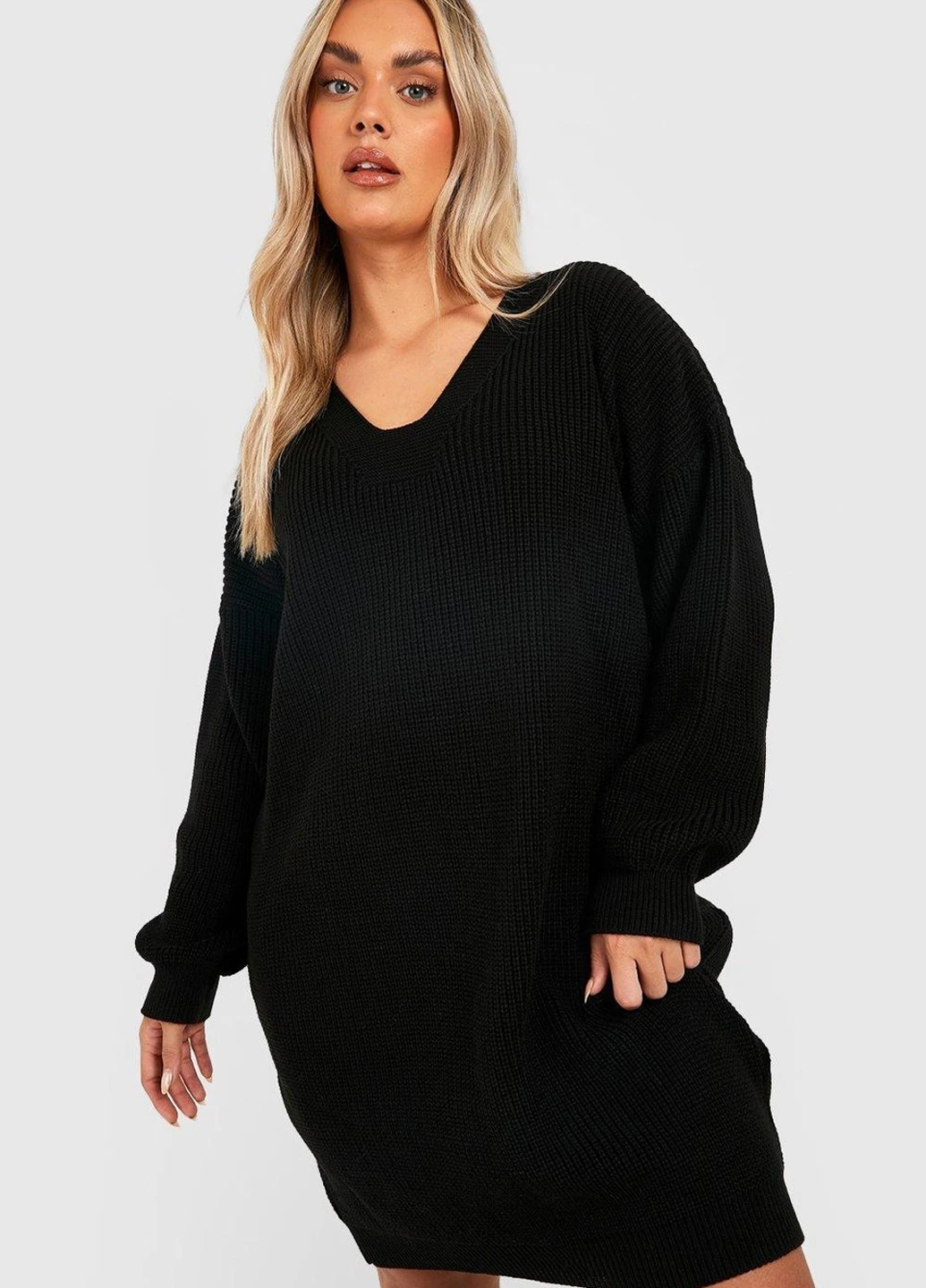 Черное кэжуал платье платье-свитер Boohoo однотонное