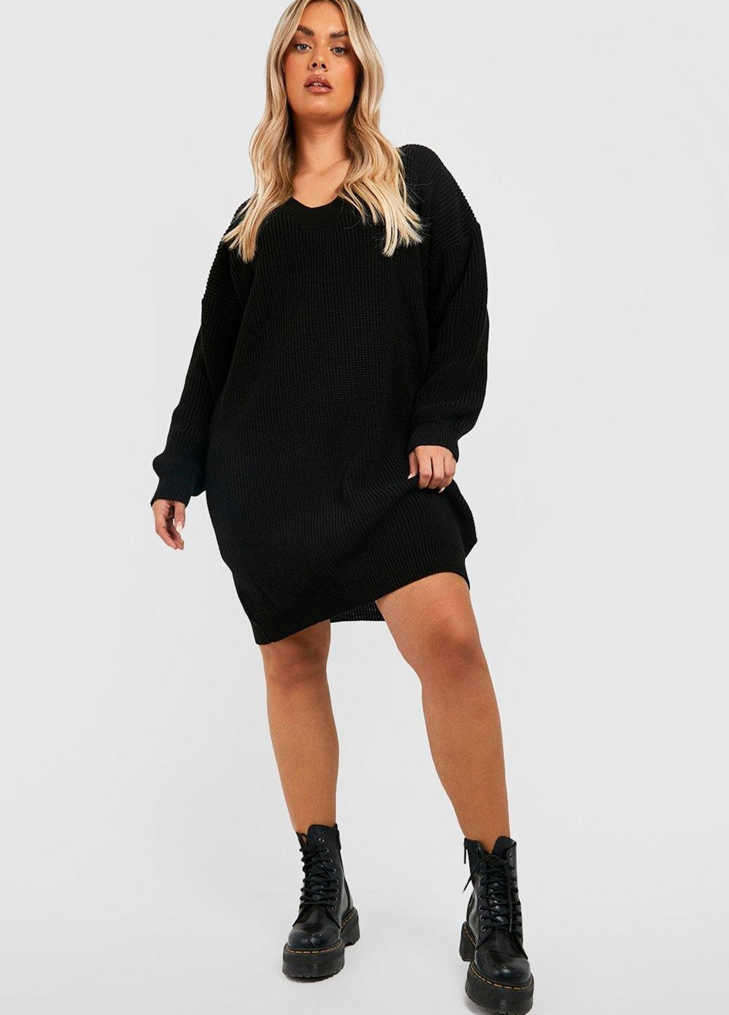 Черное кэжуал платье платье-свитер Boohoo однотонное