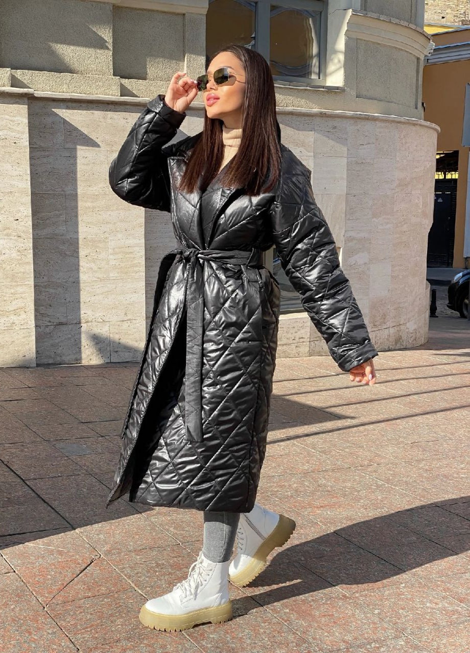 Чорне зимнє Пальто жіноче стьобане оверсайз popluzhnaya