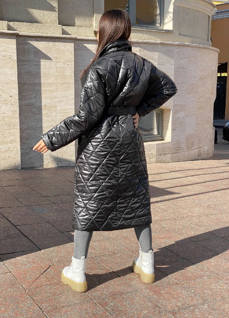 Черное зимнее Пальто женское стёганое оверсайз popluzhnaya