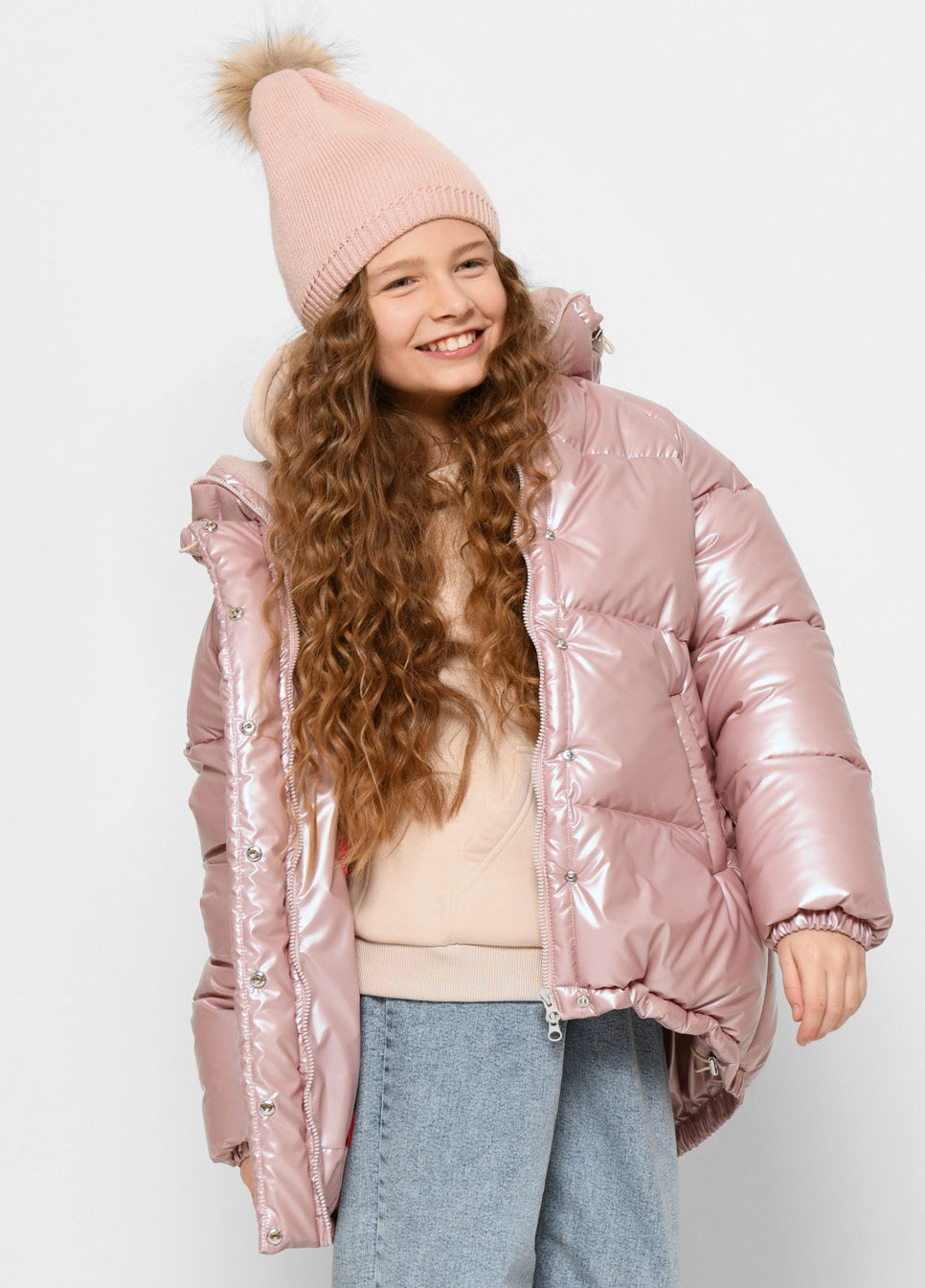 Розовая зимняя блестящая пуховая куртка для девочек X-Woyz