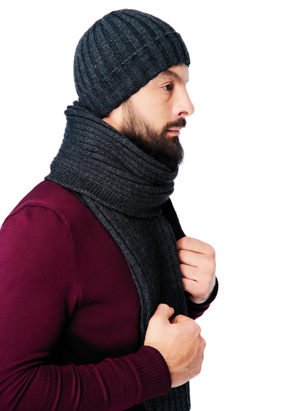 Темно-сірий зимній комплект (шапка, шарф) SVTR