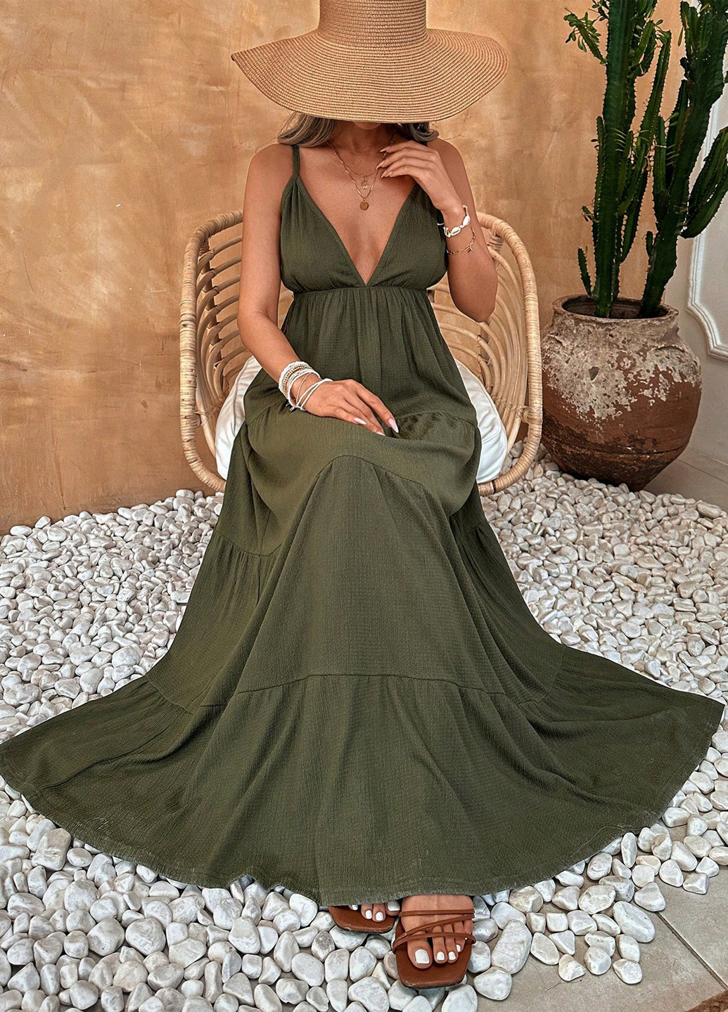 Летний женский сарафан SHEIN однотонный