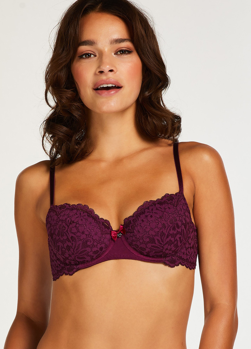 Темно-вишневый балконет бюстгальтер Hunkemoller с косточками полиэстер, кружево