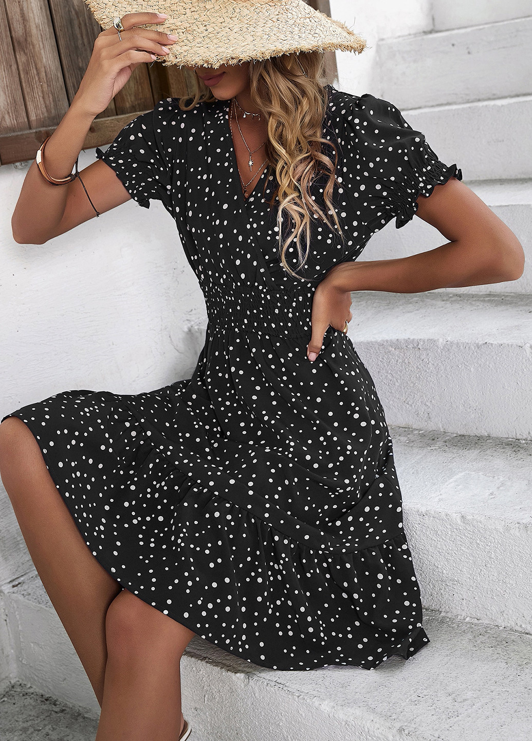 Черное кэжуал платье клеш SHEIN в горошек