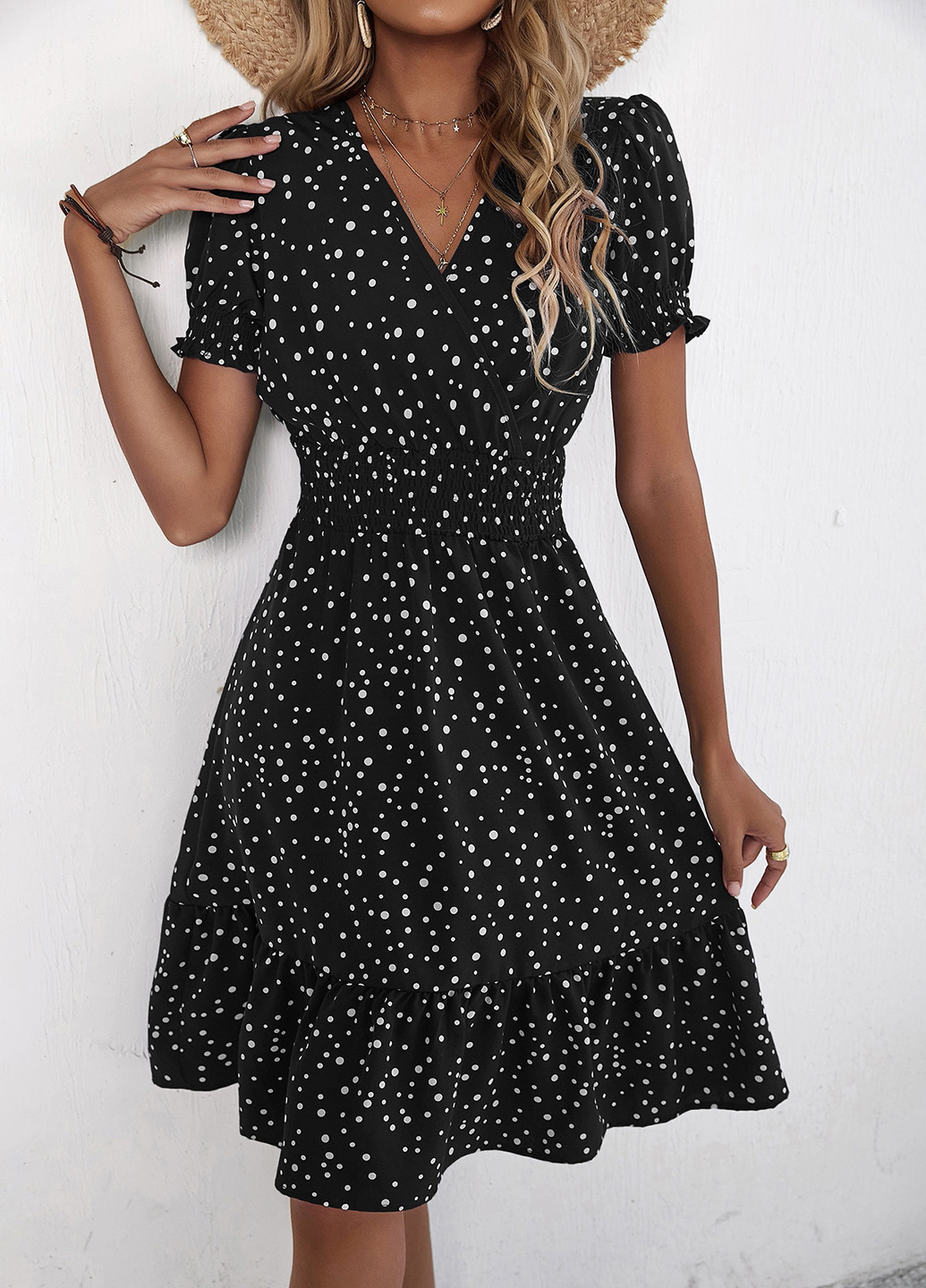 Черное кэжуал платье клеш SHEIN в горошек