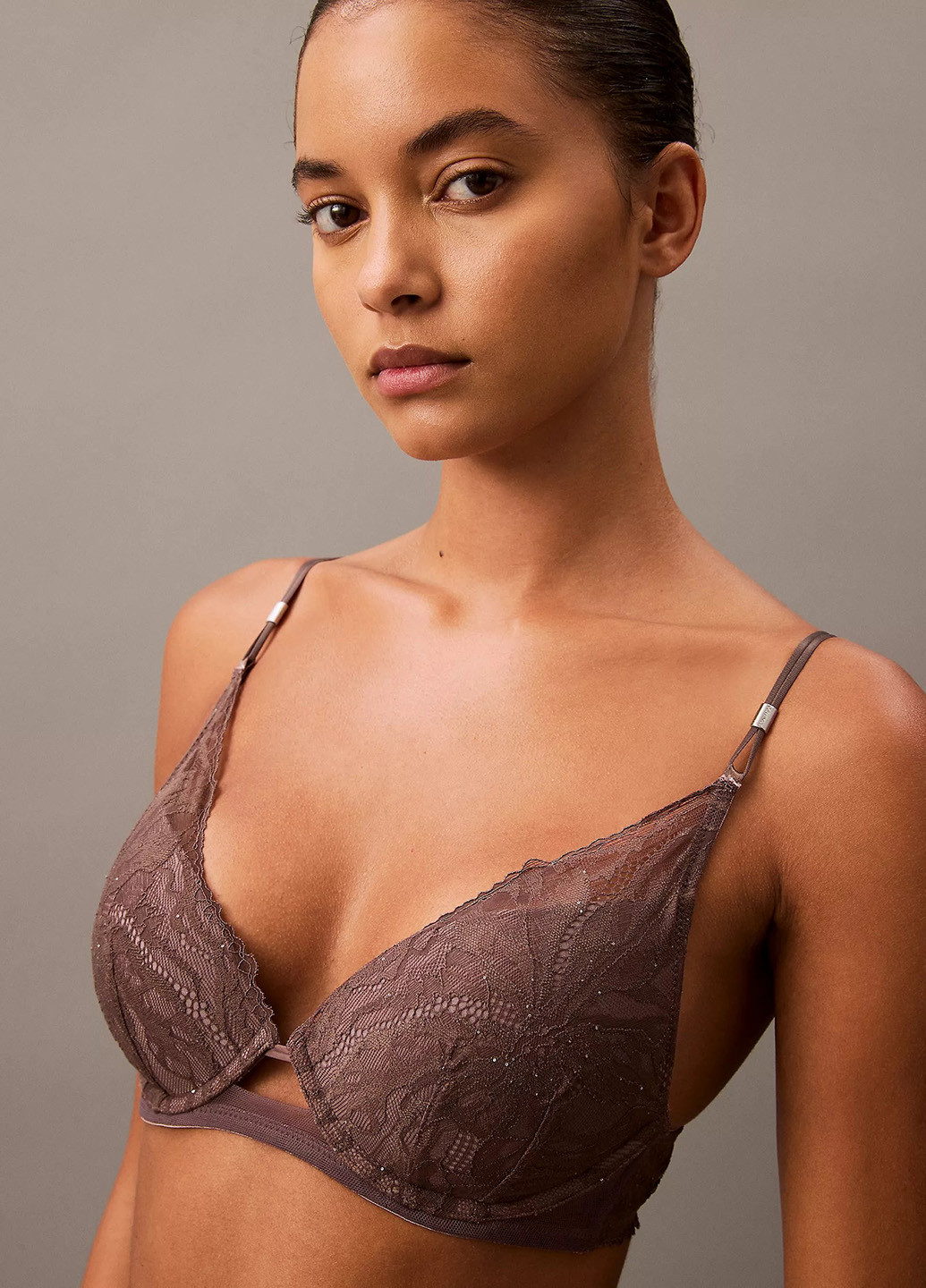 Коричневый демисезонный комплект (бюстгальтер, трусики) Calvin Klein