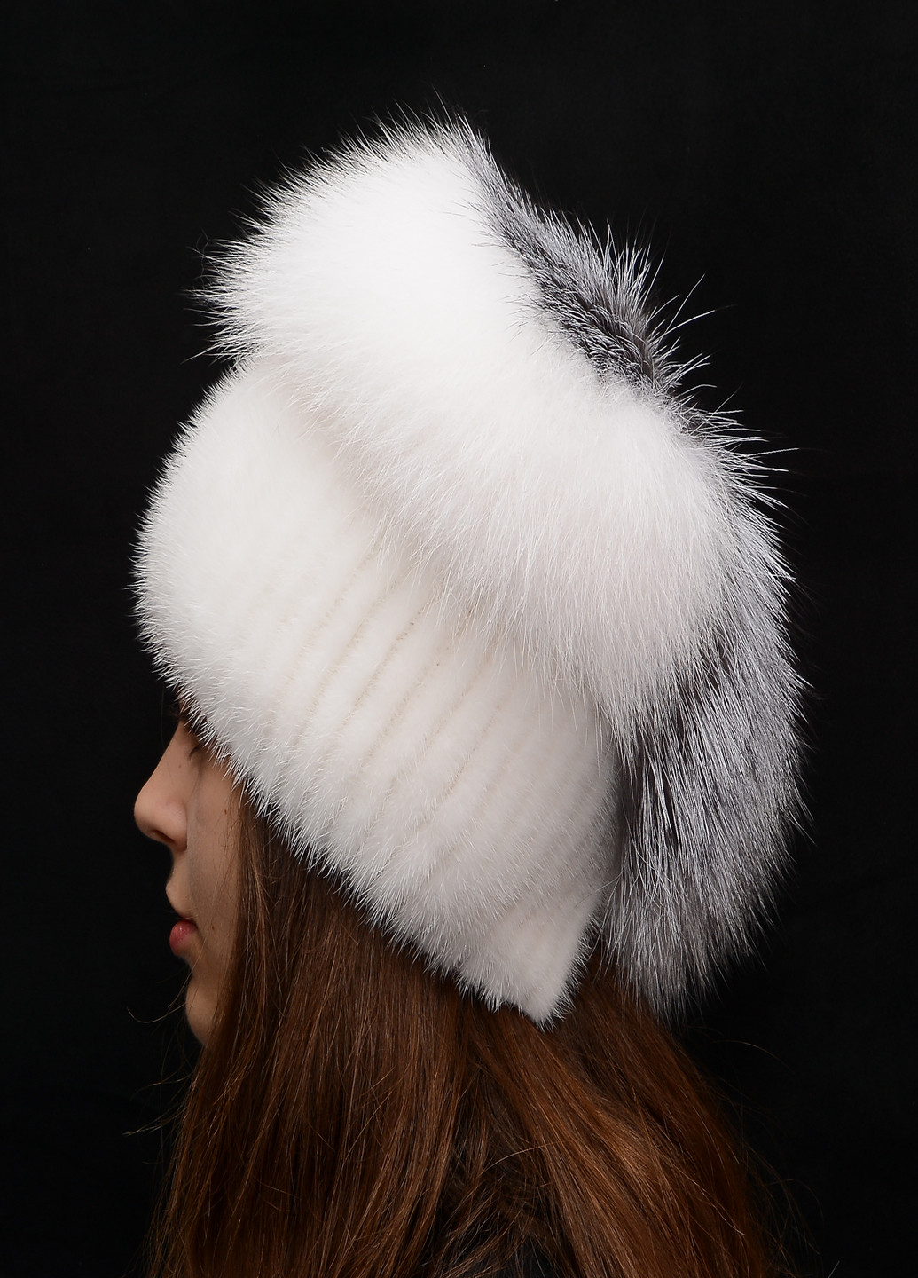 Зимняя женская шапка из вязаной норки с помпоном Меховой Стиль улитка (199073185)