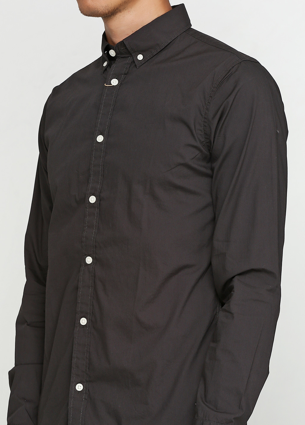 Темно-серая кэжуал рубашка однотонная Selected с длинным рукавом