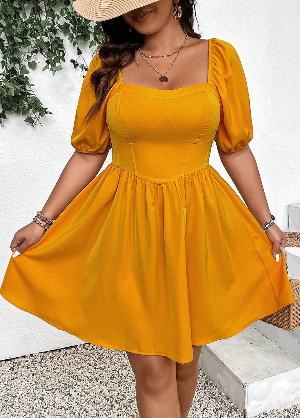 Жовтий кежуал сукня кльош SHEIN однотонна