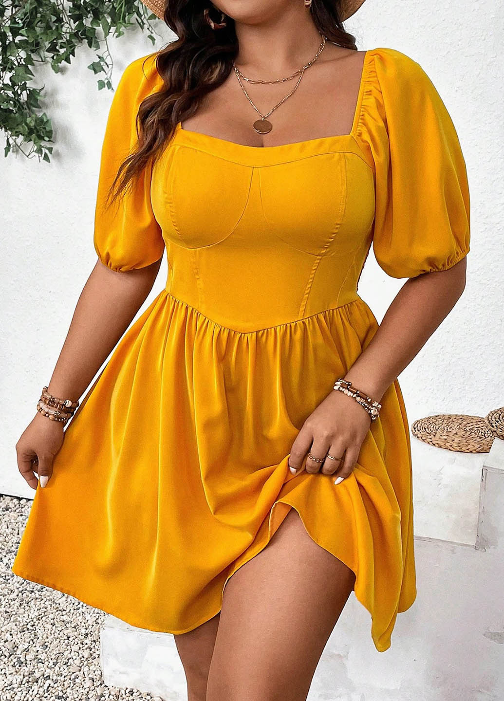 Жовтий кежуал сукня кльош SHEIN однотонна