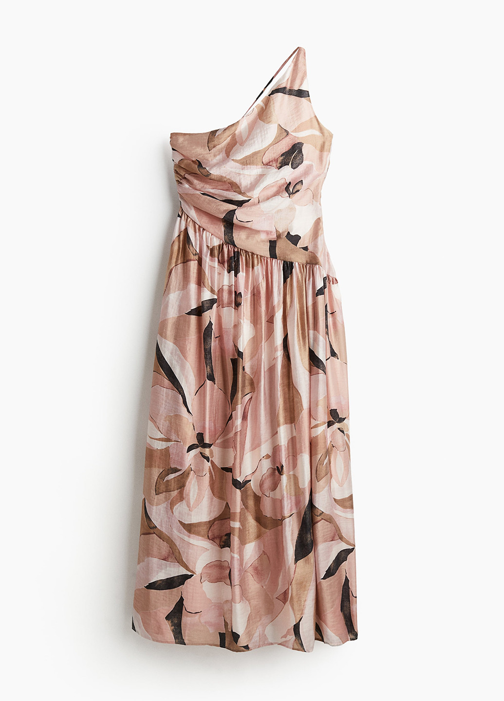 Светло-розовое кэжуал платье на одно плечо H&M с цветочным принтом