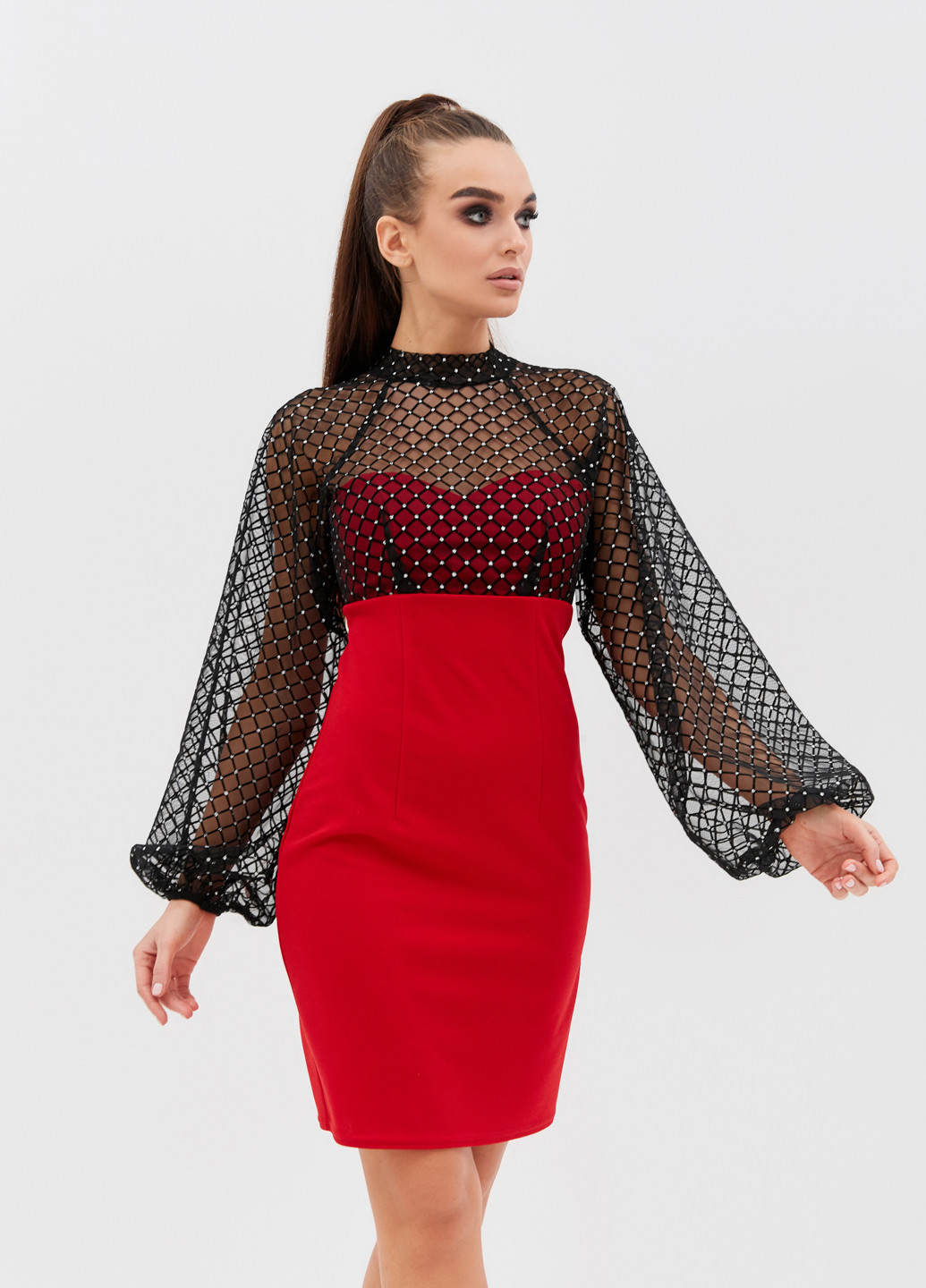 Красное коктейльное платье футляр ST-Seventeen однотонное