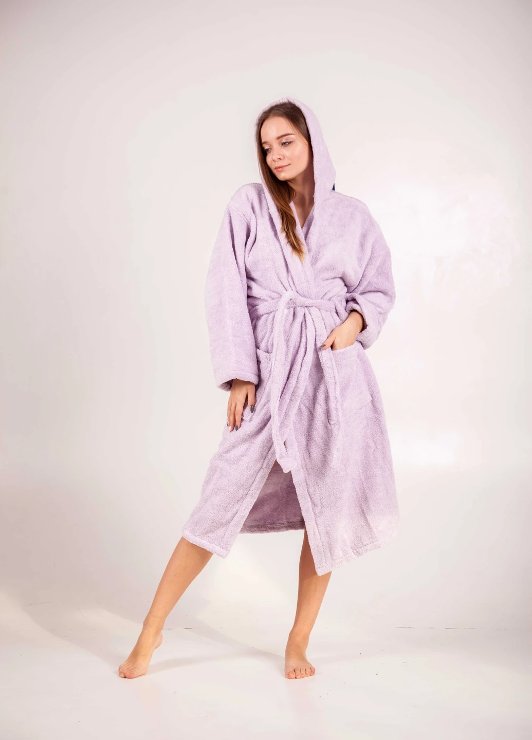 Халат махровий Bella, MicroCotton, однокольоровий, бузковий, розмір L (3800980992671) Bulgaria-Tex (251707710)
