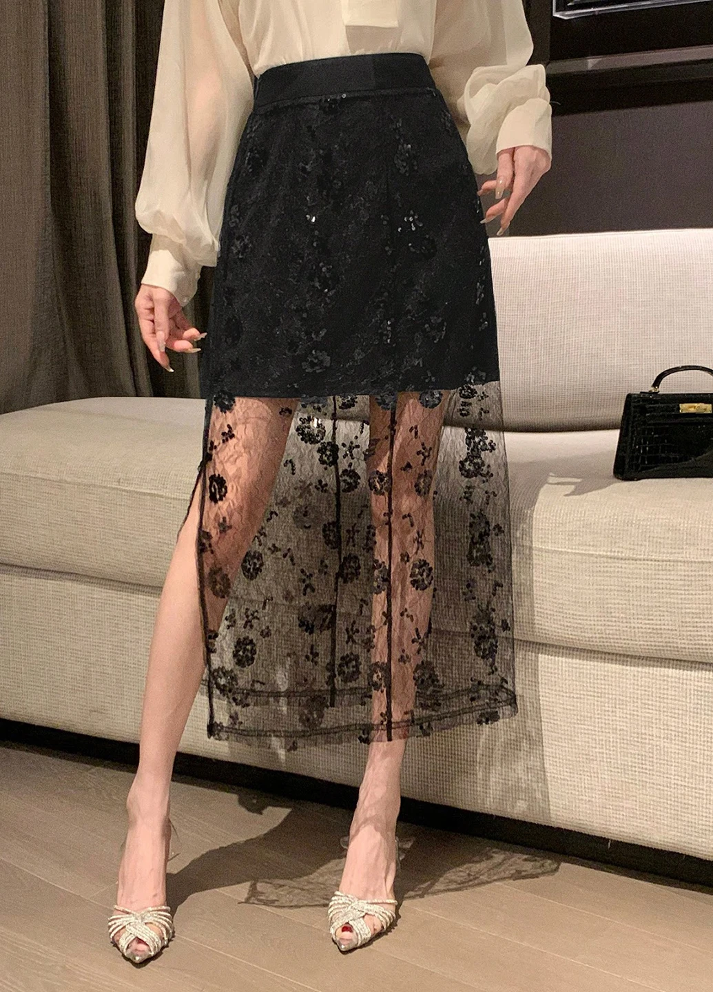 Черная кэжуал однотонная юбка SHEIN клешированная