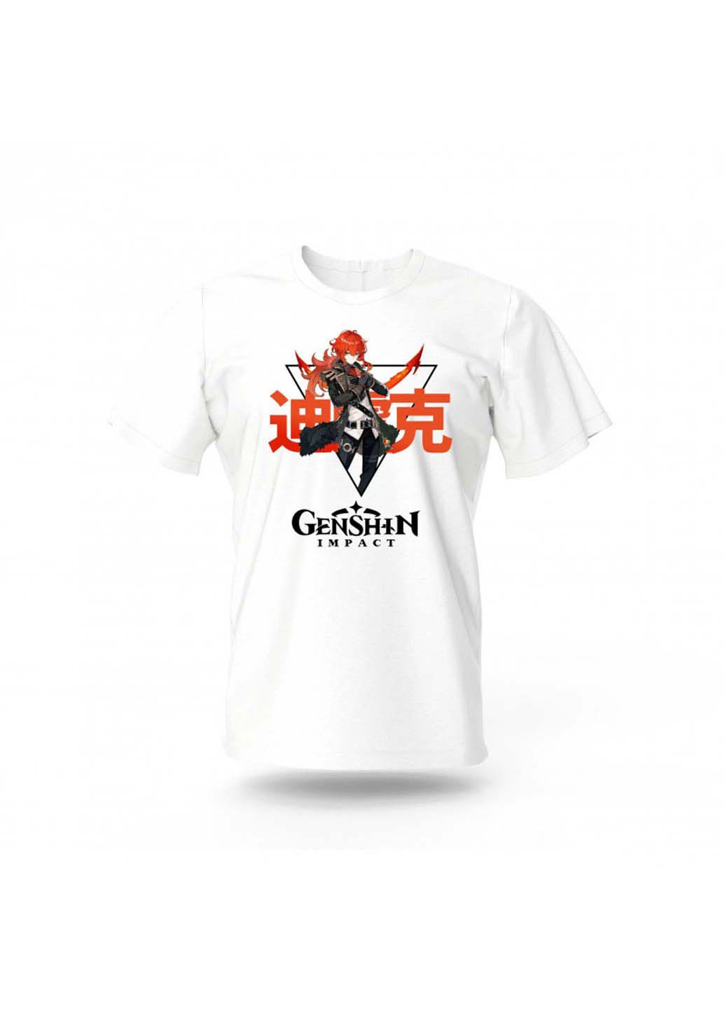 Белая футболка Fruit of the Loom Дилюк Геншин Импакт