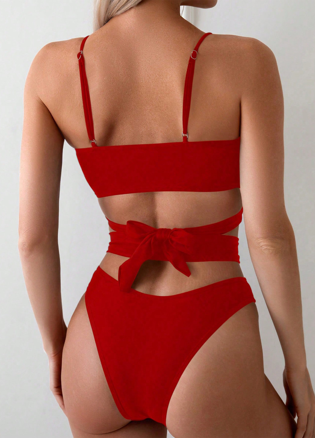 Червоний літній купальник (ліф, трусики) бандо, роздільний SHEIN