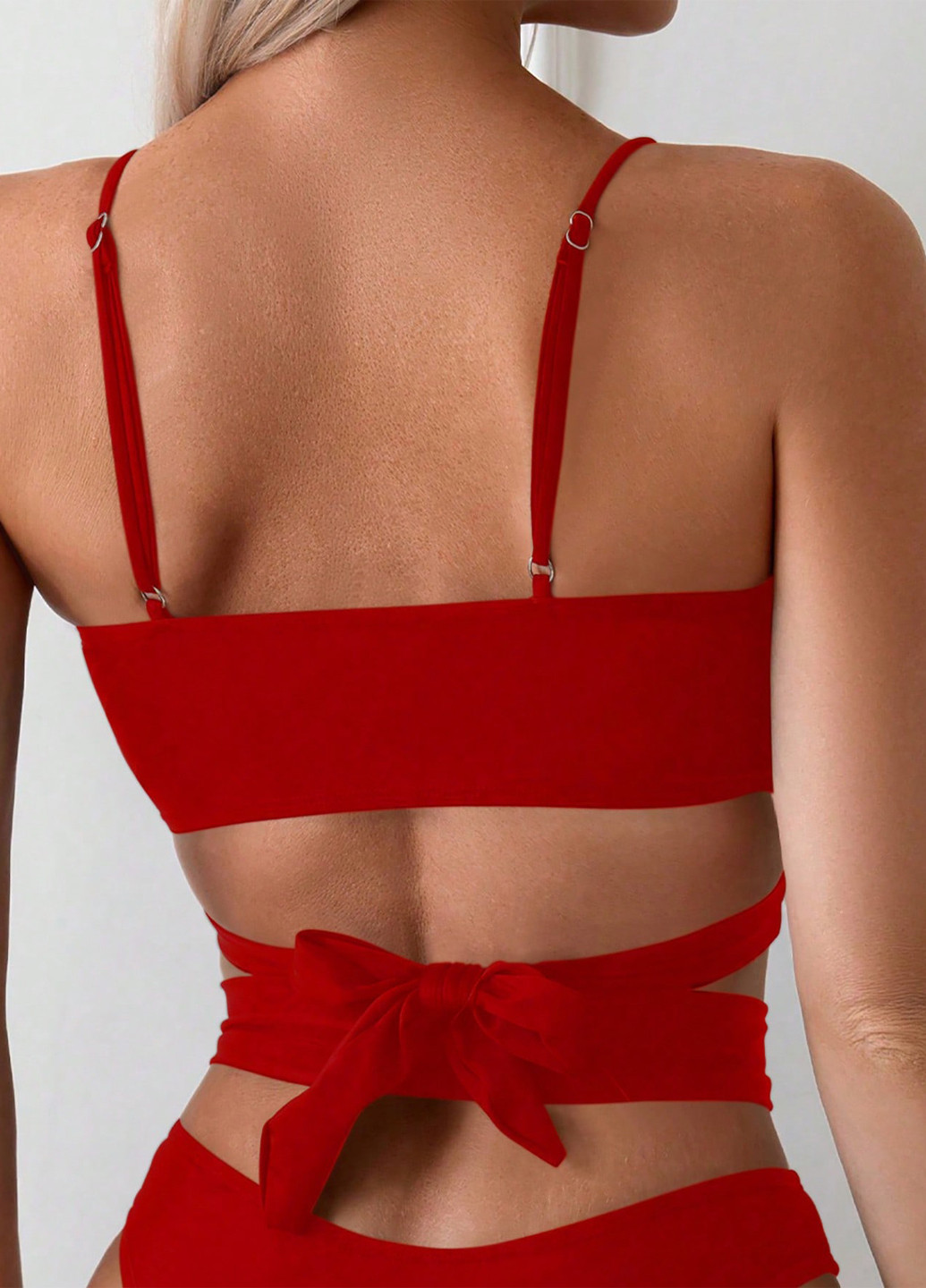Червоний літній купальник (ліф, трусики) бандо, роздільний SHEIN