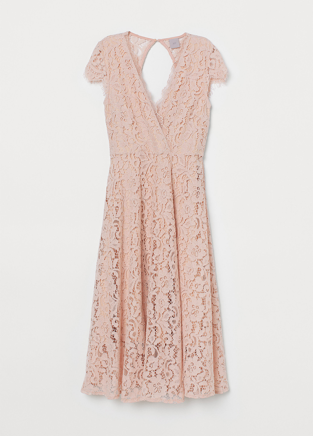 Светло-розовое коктейльное платье клеш, на запах H&M однотонное