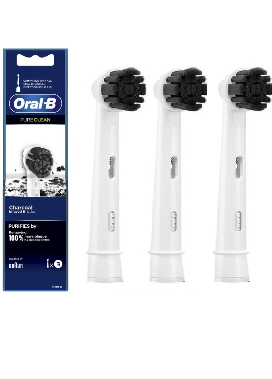 Насадка для електричної зубної щітки 3 шт. Braun oral-b charcoal pure clean (254230949)
