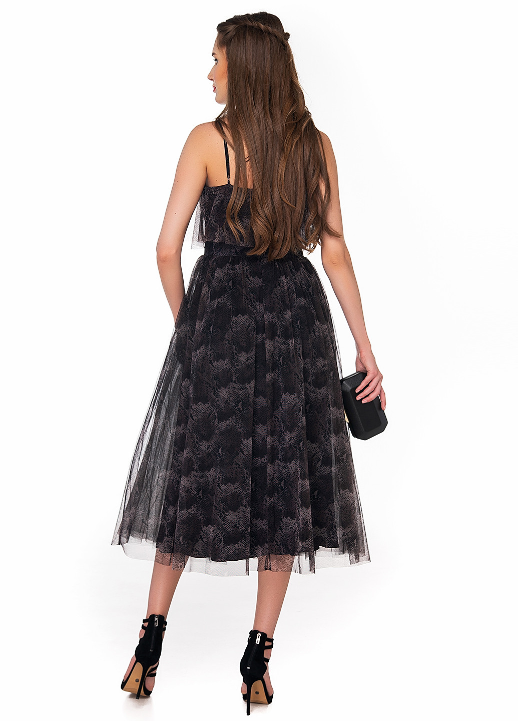Комбинированное вечернее платье пачка, клеш Arefeva с абстрактным узором