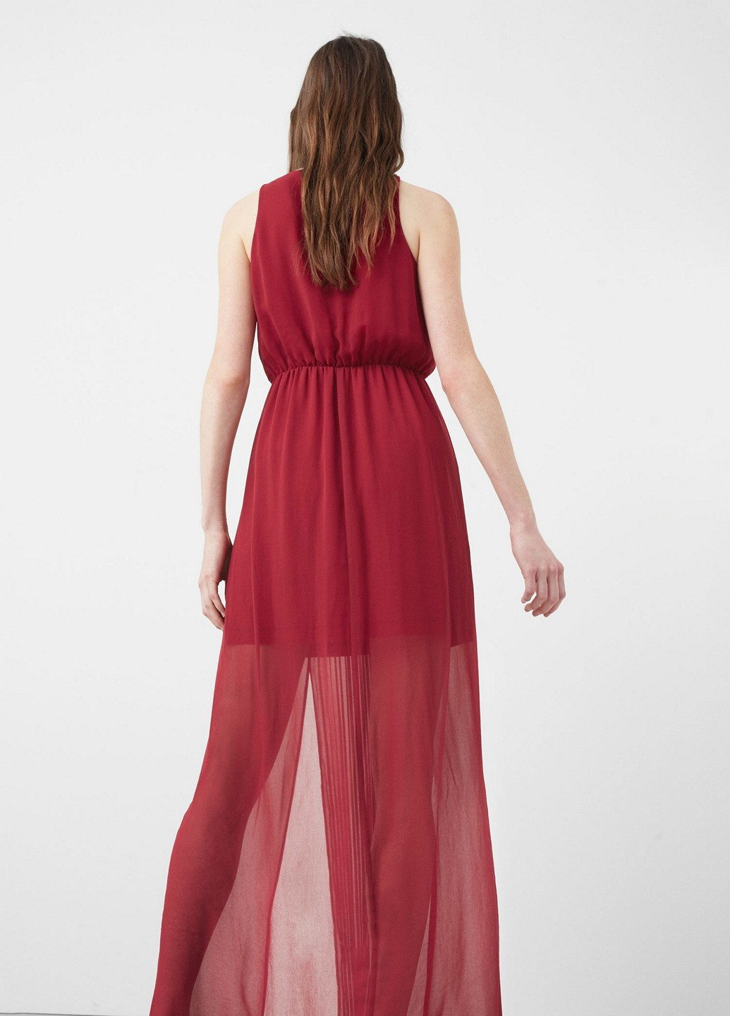 Темно-красное кэжуал платье плиссированное Mango однотонное