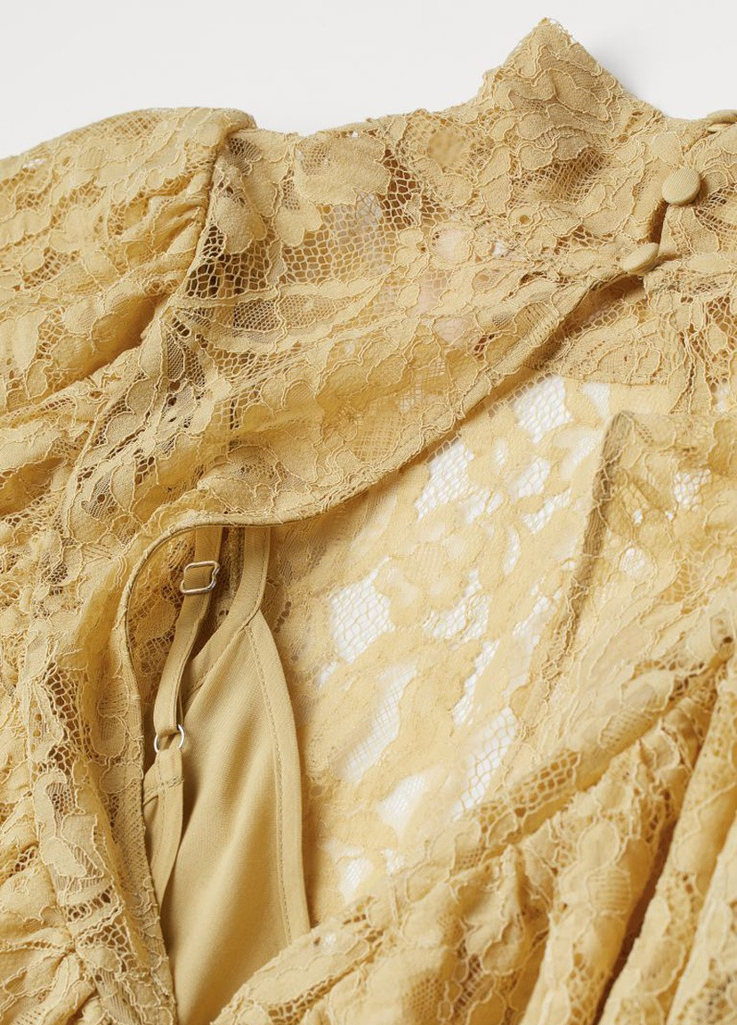 Світло-жовтий кежуал сукня з мережива з оборками H&M однотонна